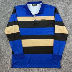 Vintage Jeep Polo Shirt Mens XL‎ Blue Striped Long Sleeve Rugby Polyester Jersey